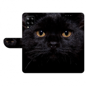 Handy Tasche mit Schwarz Katze für Samsung Galaxy A42 Bild Druck 