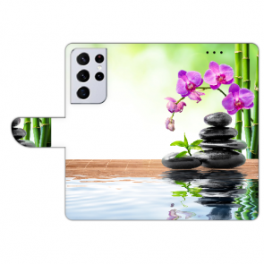 Samsung Galaxy S21 Ultra Handyhülle mit Fotodruck Orchidee Bambus und Basaltsteine