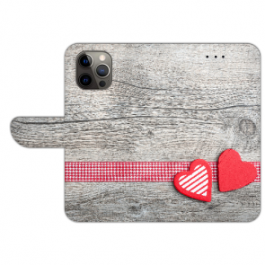 iPhone 13 Pro Schutzhülle Handy Tasche mit Fotodruck Herzen auf Holz