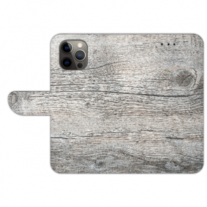 Personalisierte Handy Tasche Cover für iPhone 14 Pro Bilddruck Holzoptik Grau