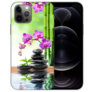 iPhone 12 Pro Handy Hülle Tasche mit Bilddruck Orchidee Bambus
