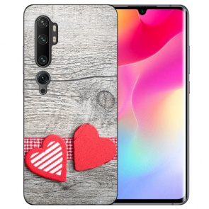 Xiaomi Mi CC9 Pro Silikon TPU Hülle mit Fotodruck Herzen auf Holz