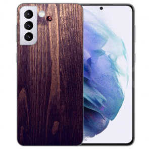 Samsung Galaxy S21 Silikon TPU Hülle mit Bilddruck HolzOptik Dunkelbraun