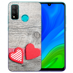 Huawei P Smart 2020 TPU Hülle mit Fotodruck Herzen auf Holz Etui