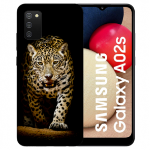 individuelle Schutzhülle mit Foto Bild für Samsung Galaxy A02S Leopard bei der Jagd