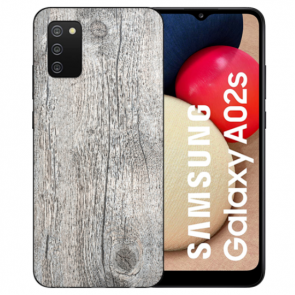Silikon Backcover Case mit Motiv Bilddruck Holzoptik Grau für Samsung Galaxy A03s