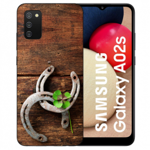 individuelle Schutzhülle mit Foto Bild für Samsung Galaxy A02S Holz hufeisen