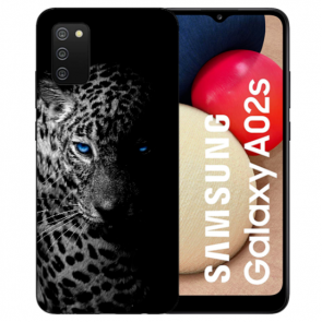 individuelle Schutzhülle mit Foto Bild für Samsung Galaxy A02S Leopard mit blauen Augen