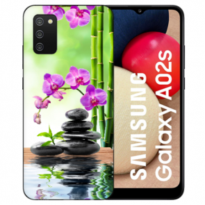 individuelle Schutzhülle mit Foto Bild für Samsung Galaxy A02S Orchidee Bambus und Basaltsteine