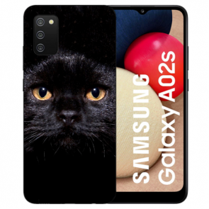 Silikon TPU Cover Case Schutzhülle Bilddruck für Samsung Galaxy A03s Schwarz Katze