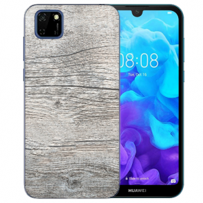 Huawei Y5P (2020) TPU Hülle mit Fotodruck HolzOptik Grau Etui