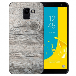 Schutzhülle Samsung Galaxy J6 (2018) Silikon TPU Hülle HolzOptik Grau Fotodruck 