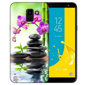 Samsung Galaxy J6 (2018) TPU Hülle Bilddruck Orchidee Bambus und Basaltsteine