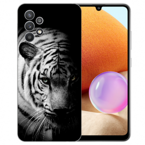 Samsung Galaxy A32 4G Schutzhülle TPU Bilddruck Tiger Schwarz Weiß