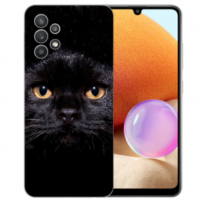 Schutzhülle Silikon TPU Hülle Fotodruck Schwarze Katze für Samsung Galaxy A32 4G