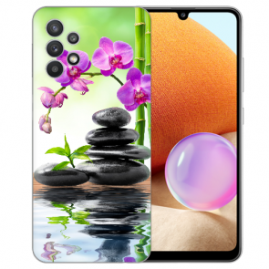 TPU Hülle Bilddruck Orchidee Bambus und Basaltsteine für Samsung Galaxy A32 4G 