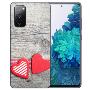 Samsung Galaxy S20 FE TPU Silikon Hülle mit Fotodruck Herzen auf Holz