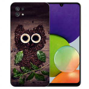 TPU Silikon Hülle mit Bilddruck Kaffee Eule für Samsung Galaxy A22 (5G)