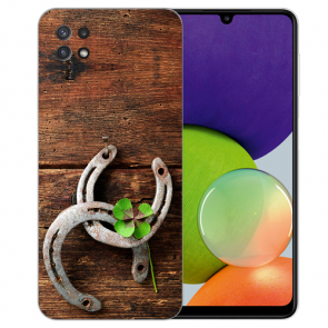 TPU Silikon Hülle mit Bilddruck Holz hufeisen für Samsung Galaxy A22 (5G)