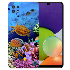 Samsung Galaxy A22 (5G) Silikon Hülle mit Foto Druck Aquarium Schildkröten