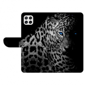 Samsung Galaxy A22 (5G) Handyhülle mit Fotodruck Leopard mit blauen Augen