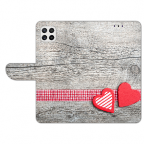 Handy Schutzhülle für Samsung Galaxy A22 (5G) mit Fotodruck Herzen auf Holz