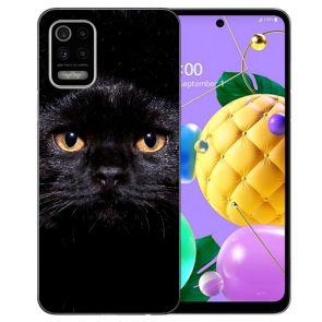 Schutzhülle Handy Hülle Silikon TPU für LG K52 mit Bilddruck Schwarze Katze