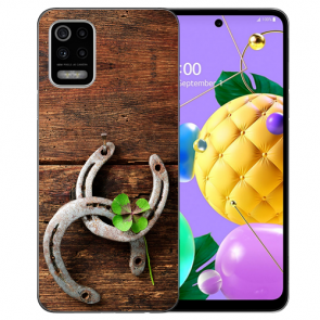 LG K52 Schutzhülle Handy Hülle Silikon TPU mit Bilddruck Holz hufeisen
