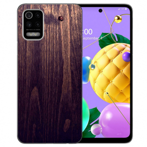 LG K52 Schutzhülle Handy Hülle Silikon TPU mit Fotodruck Holzoptik dunkelbraun