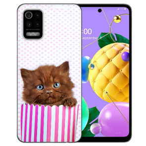 LG K52 Handy Hülle Silikon TPU mit Fotodruck Kätzchen Braun 