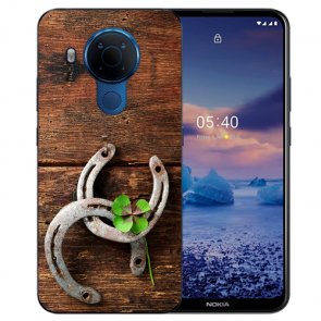 Schutzhülle Silikon TPU Handy Hülle für Nokia 5.4 mit Holz hufeisen Fotodruck