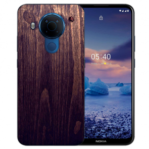 Nokia 5.4 Schutzhülle Silikon TPU Handy Hülle mit Fotodruck Holzoptik dunkelbraun