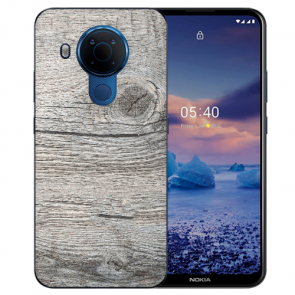 Nokia 5.4 Schutzhülle Silikon TPU Handy Hülle mit Fotodruck Holzoptik Grau