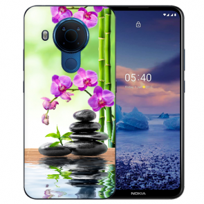 Silikon TPU für Nokia 5.4 Handy Hülle mit Bilddruck Orchidee Bambus und Basaltsteine