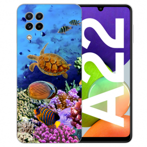 Samsung Galaxy A22 (4G) Silikon TPU Handy Hülle mit Fotodruck Aquarium Schildkröten