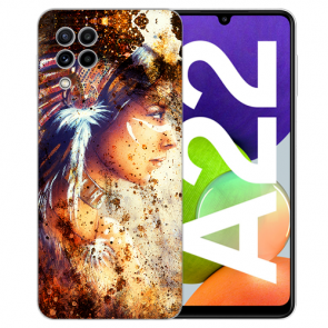 Samsung Galaxy A22 (4G) Silikon TPU Handy Hülle mit Fotodruck Indianerin Porträt