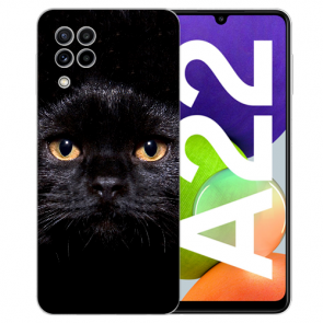 TPU Silikon Hülle für Samsung Galaxy A22 (4G) mit Bilddruck Schwarze Katze