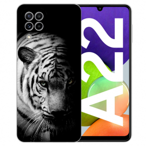 Samsung Galaxy A22 (4G) Silikon TPU Handy Hülle mit Fotodruck Tiger Schwarz Weiß 