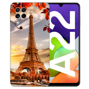Samsung Galaxy A22 (4G)TPU Silikon Hülle mit Fotodruck Eiffelturm 