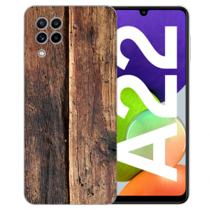 Samsung Galaxy A22 (4G) Silikon TPU Handy Hülle mit Holzoptik Fotodruck 