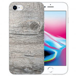iPhone 7 / iPhone 8 Handy Hülle TPU mit Bild Druck Holzoptik Grau