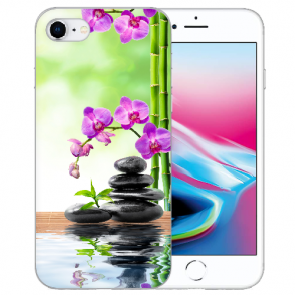 iPhone 7 / iPhone 8 TPU Hülle mit Bilddruck Orchidee Bambus und Basaltsteine