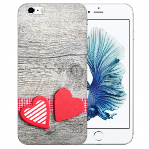 Handy Silikon Hülle für iPhone 6 / iPhone 6S mit Fotodruck Herzen auf Holz