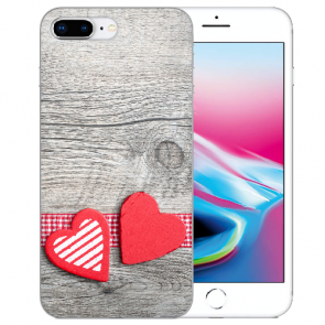 iPhone 7 +/ iPhone 8 Plus TPU Hülle mit Fotodruck Herzen auf Holz