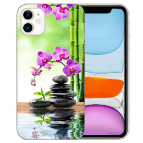 iPhone 11 Handy Hülle Silikon TPU mit Bilddruck Orchidee Bambus und Basaltsteine