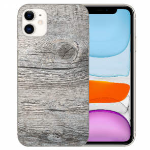 Handy Hülle Silikon TPU für iPhone 11 mit Bilddruck Holzoptik Grau