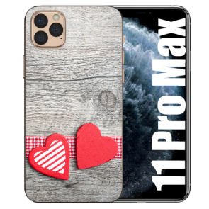 Handy Hülle TPU für iPhone 11 Pro Max mit Bilddruck Herzen auf Holz