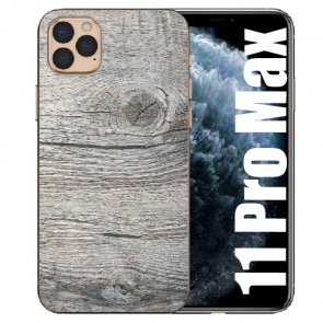 Handy Hülle TPU für iPhone 11 Pro Max mit Holzoptik Grau Bilddruck 