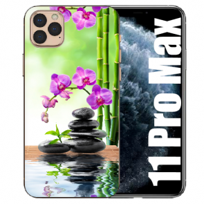 iPhone 11 Pro Max TPU Hülle Case mit Fotodruck Orchidee Bambus und Basaltsteine