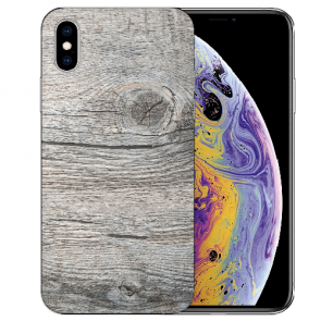 TPU Handy Tasche Etui mit Fotodruck Holzoptik Grau für iPhone X / XS 